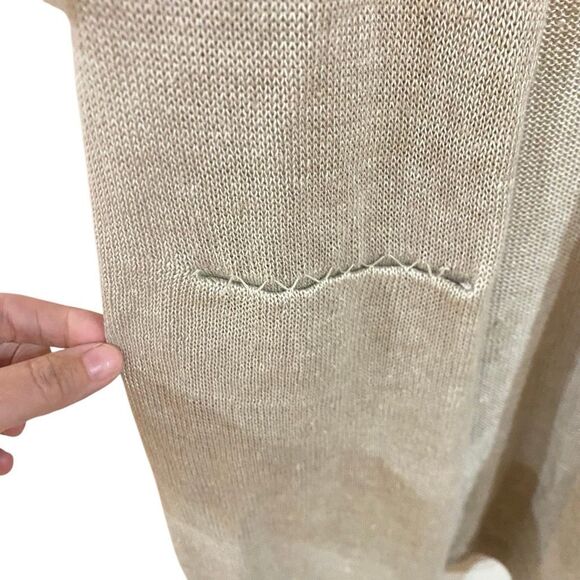 Talbots 100% linen small petite mid length cardigan, tan zone pockets, closet st - Picture 3 of 6